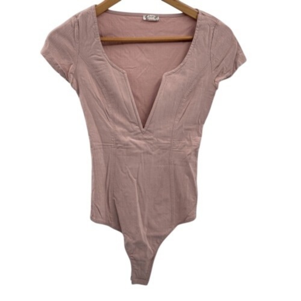 Intimately Free People One Piece Top Short Sleeve Women XS Pink Boned V Neck